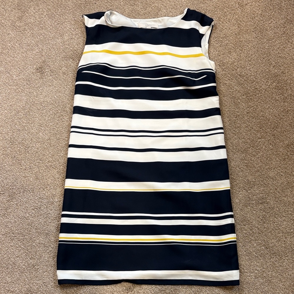 LOFT Navy and Yellow Striped Dress